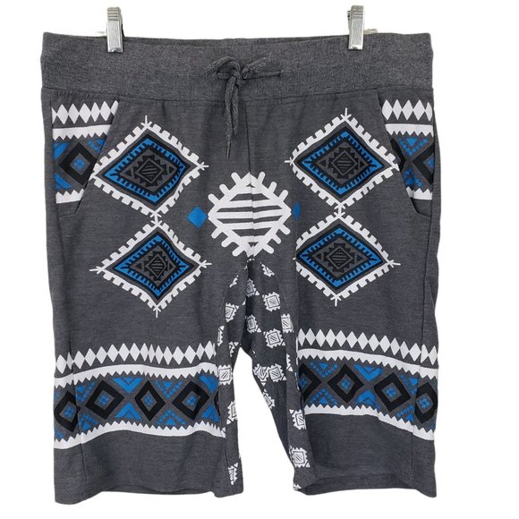 Retro Distrikt Men's Sz XL Grey Aztec Print Drawcord Casual Board Shorts - Picture 1 of 13